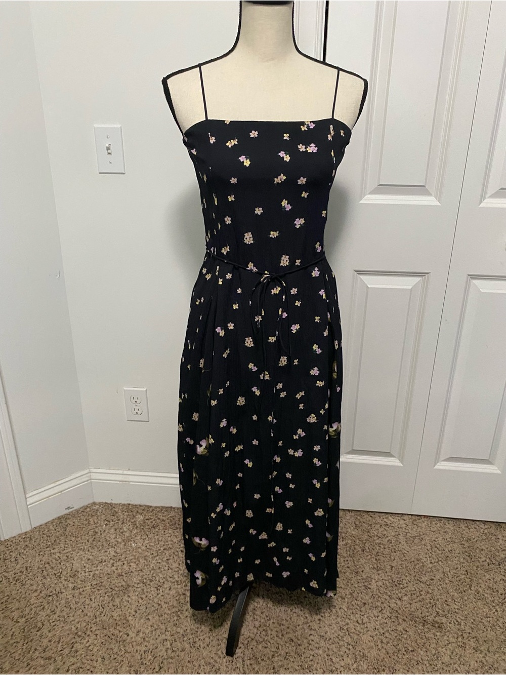 Vince Floral Spaghetti Strap Maxi Micro Pleated Dress